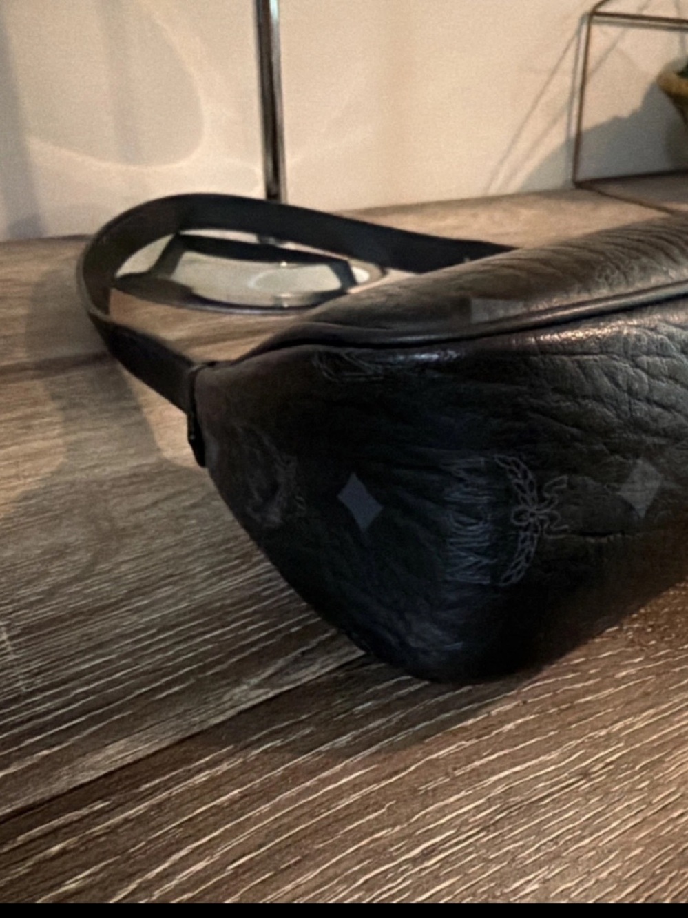 MCM Aren Visetos Monogram Print Shoulder Bag Black Pebble Leather Gray Logo COA - Picture 10 of 16